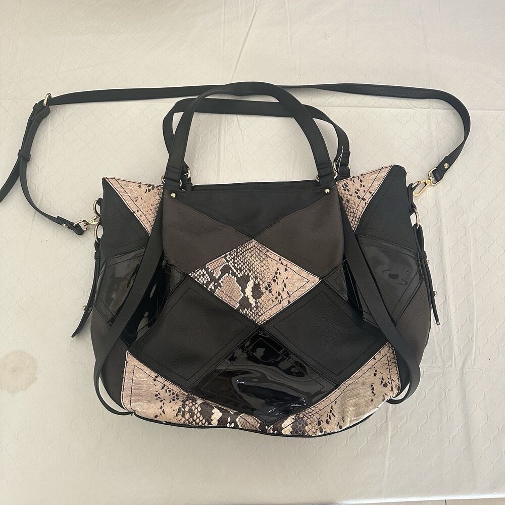 Big Buddha Black Handbag Shoulder Bag Purse Satchel Faux Leather Large Bag 19x12